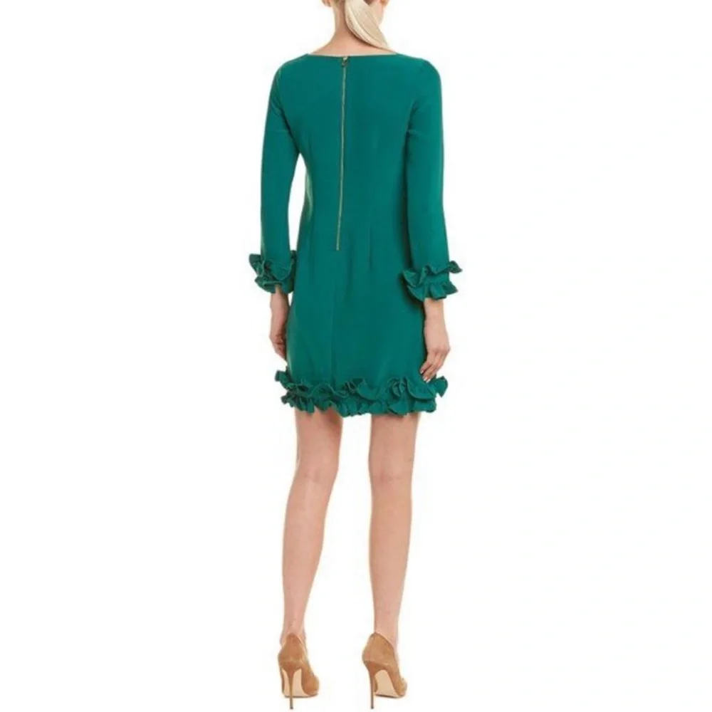 Sail to Sable Green Shift Dress 4 long sleeve mini ruffle cocktail party holiday - Picture 13 of 14